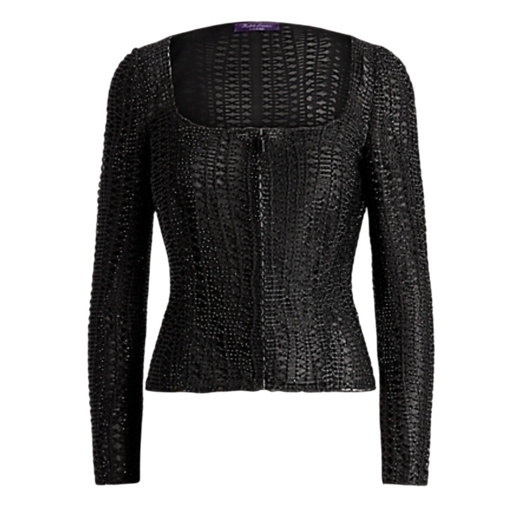 NWT Ralph Lauren Collection Purple Label Landry Black Crystal Zip Jacket Size 12